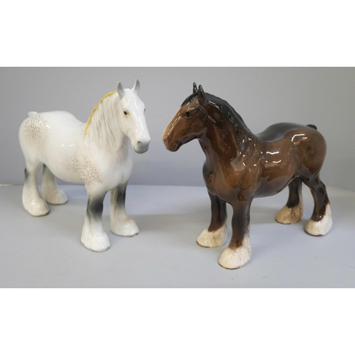 601 - Two Beswick shire horses