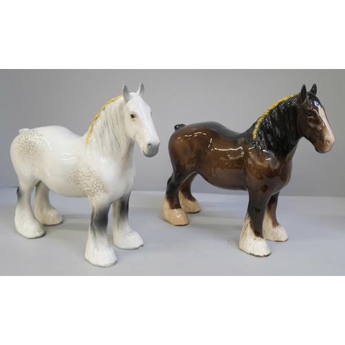 601 - Two Beswick shire horses