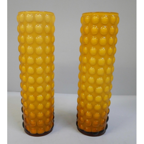 608 - A pair of Italian 1960's mustard coloured glass vases