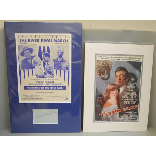 613 - Jack Hawkins, Robert Micham signed displays, no COA