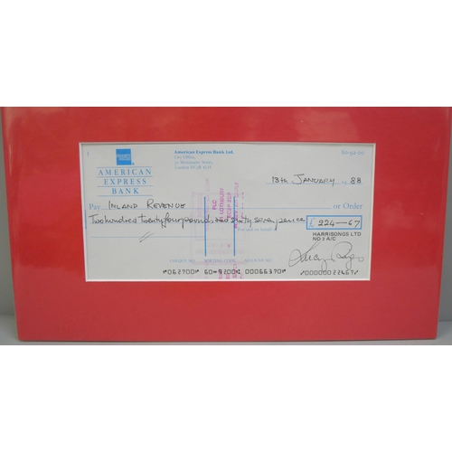 614 - The Beatles interest, a George Harrison company cheque made out to the Inland Revenue in the 1980s, ... 