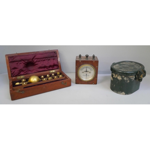 615 - A Sikes hydrometer in box, Galvanometer in wood casing and a Venner time switch