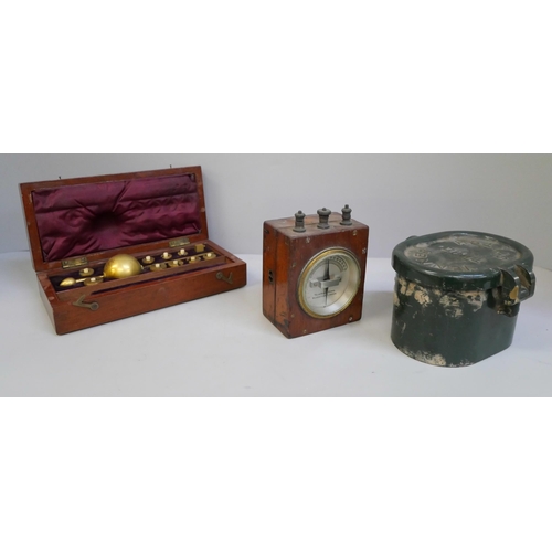 615 - A Sikes hydrometer in box, Galvanometer in wood casing and a Venner time switch