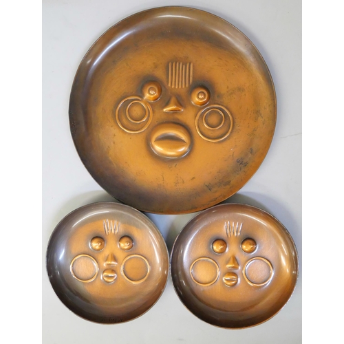 642 - Three Mid-Century copper dishes by Frank Rabajes