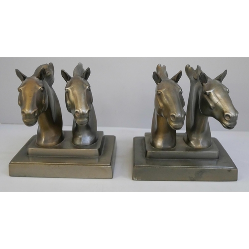 643 - A pair of Frankart mustang horse bookends, early 20th Century