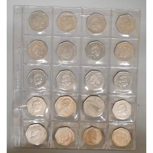 648 - A small collection of twenty 50 pence commemorative coins plus fourteen commemorative crowns