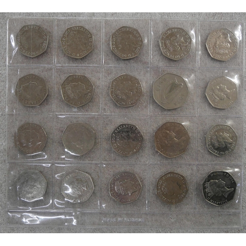 648 - A small collection of twenty 50 pence commemorative coins plus fourteen commemorative crowns