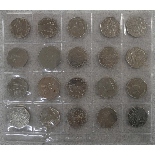 648 - A small collection of twenty 50 pence commemorative coins plus fourteen commemorative crowns