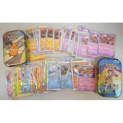 653 - GQT rare holographic Pokemon cards, including Japanese with two collectors tins