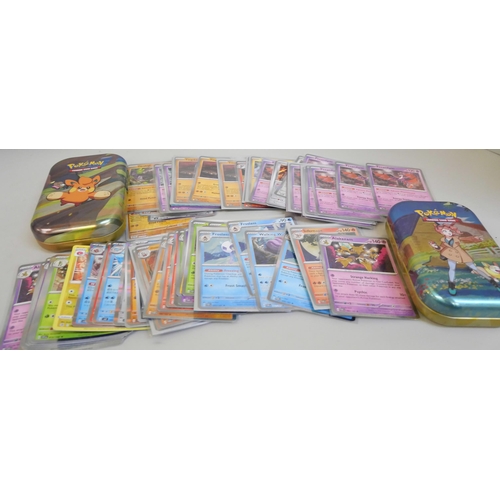 653 - GQT rare holographic Pokemon cards, including Japanese with two collectors tins