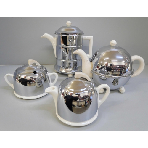 682 - A Celtic Beehive Art Deco chrome covered tea service