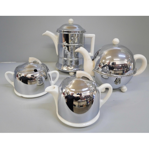 682 - A Celtic Beehive Art Deco chrome covered tea service