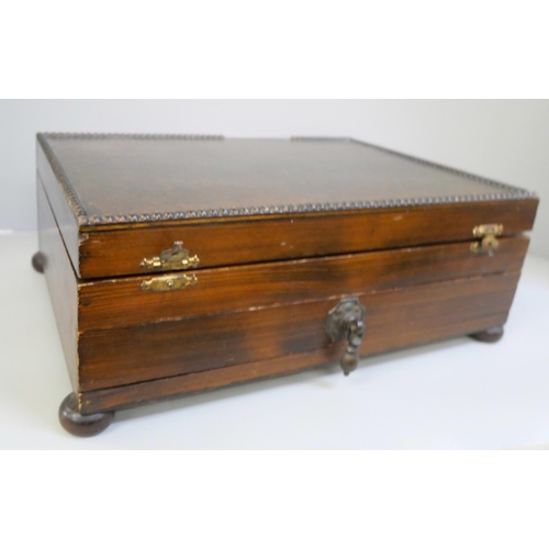 688 - A wooden box with costume jewellery