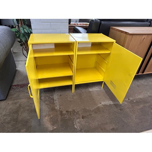 3158 - A pair of yellow industrial style cabinets