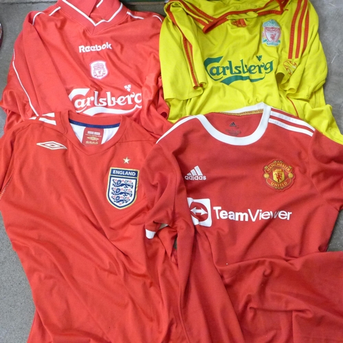 710 - Football shirts, vintage including Liverpool, Manchester United, England, Tottenham, Nottingham  For... 