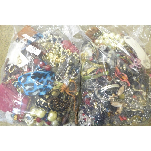 715 - Two bags of costume jewellery