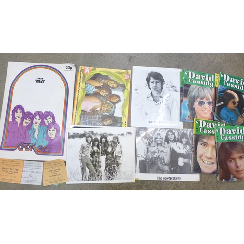 717 - Pop Music memorabillia, 1970s including programme, tickets including David Cassidy, Cliff Richard, D... 