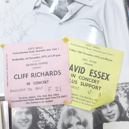 717 - Pop Music memorabillia, 1970s including programme, tickets including David Cassidy, Cliff Richard, D... 