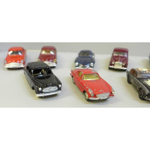 730 - Fourteen Dinky, Corgi and Solido model vehicles and a GTP tin plate car