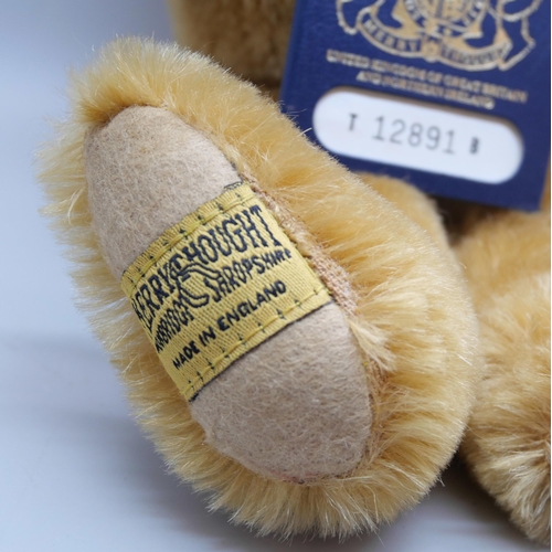 745 - A Merrythought bear by Oliver Holmes with a teddy bear passport