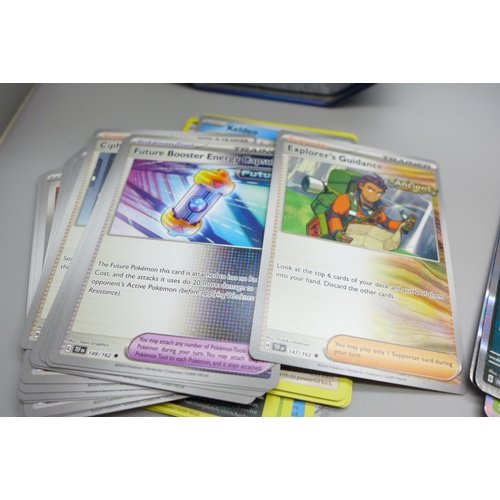 746 - Large quantity of Pokemon cards in two collectors tins, approximetely 600 cards, including Holograph... 