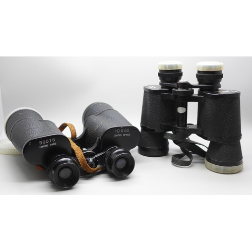 751 - Two pairs of binoculars including Boots 10 x 50, both with cases