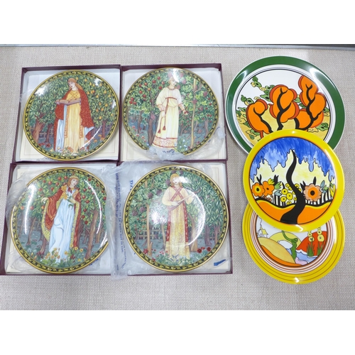 769 - Three modern limited edition Clarice Cliff Bizarre plates and four Past Times Pre-Raphaelite plates,... 