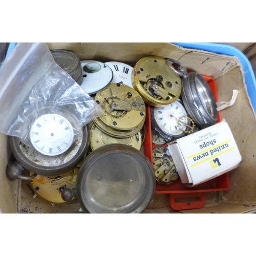 781 - A box of mixed watch parts, silver case, fob watch, a small box of vintage watches for repair, Alber... 