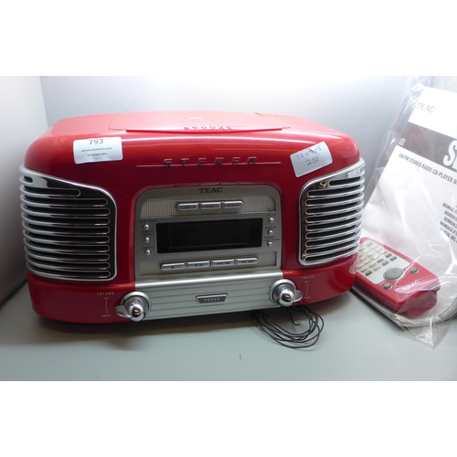 793 - A Teac SL-D90 AM/FM radio, CD player with digital alarm clock, including remote control **PLEASE NOT... 