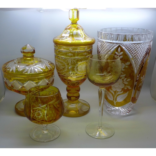 794 - Five pieces of Bohemian amber glass **PLEASE NOTE THIS LOT IS NOT ELIGIBLE FOR IN-HOUSE POSTING AND ... 