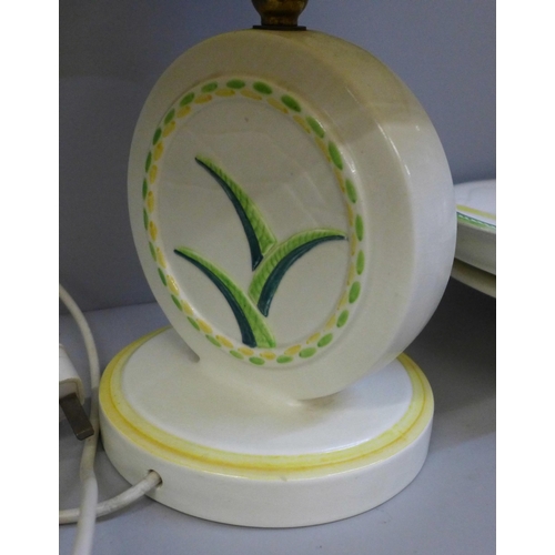 796 - An Art Deco large bowl, lamp with shade and dish with antelope design **PLEASE NOTE THIS LOT IS NOT ... 