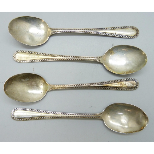 831 - A set of four silver teaspoons, a/f, 39g