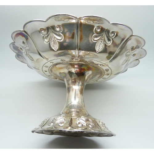 834 - A silver pedestal bon bon dish, James Dixon & Sons, Sheffield, 1908, bowl 18cm, height 11cm, 343g