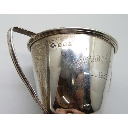 835 - A small silver trophy with inscriptions, Birmingham, 1934, 10cm, 73g