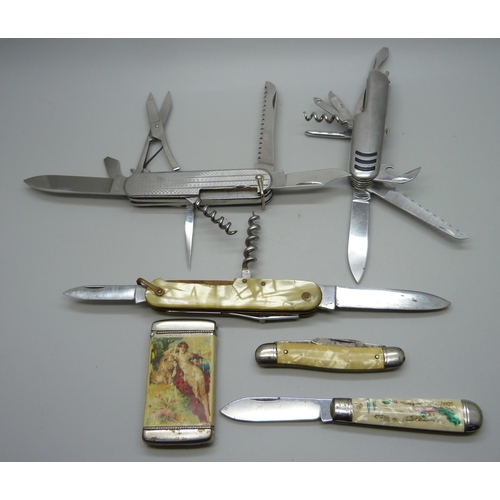 841 - A collection of pen knives and a vesta case, including ICEL INOX, Richards and Teja & Rosa