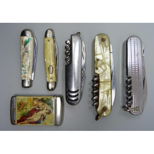 841 - A collection of pen knives and a vesta case, including ICEL INOX, Richards and Teja & Rosa