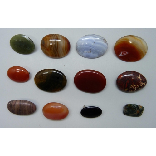 842 - 12 agate and other stone brooches