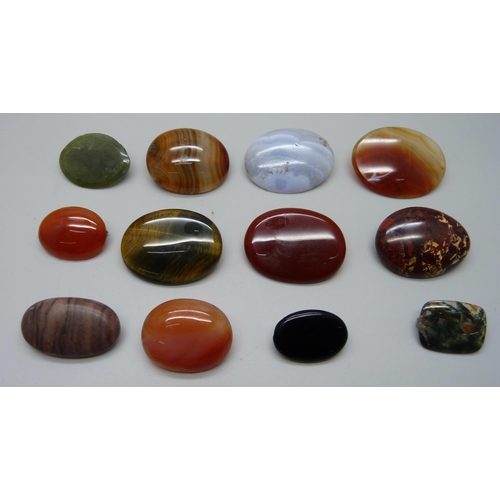 842 - 12 agate and other stone brooches