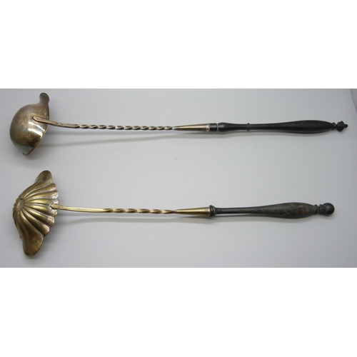 853 - Two Georgian silver plated toddy ladles