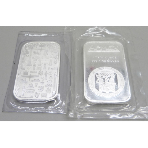 859 - Two 1oz 999 fine silver bars - JBR and Apmex