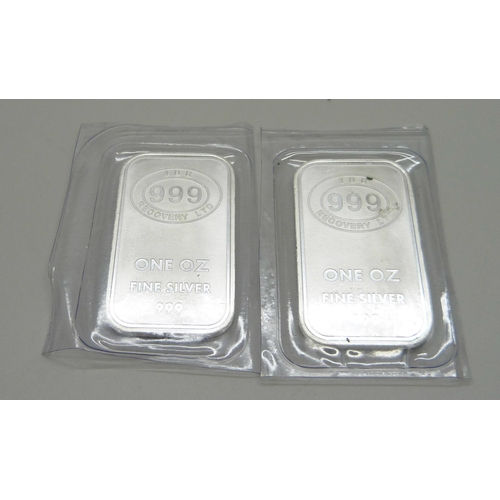 860 - Two 1oz 999 fine silver bars - JBR