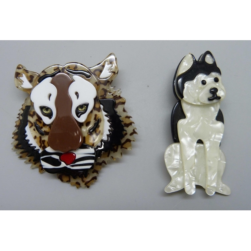 869 - Two Art Deco style brooches, Tiger & Husky