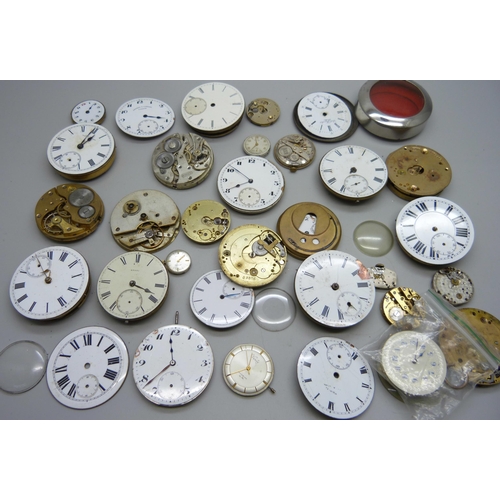 875 - A collection of pocket watch and wristwatch movements and parts, etc.