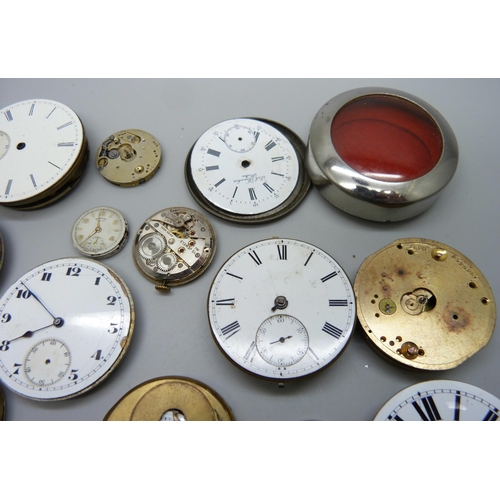 875 - A collection of pocket watch and wristwatch movements and parts, etc.