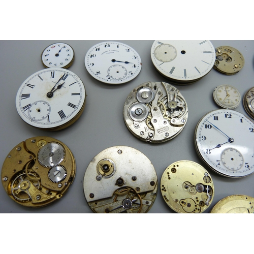 875 - A collection of pocket watch and wristwatch movements and parts, etc.