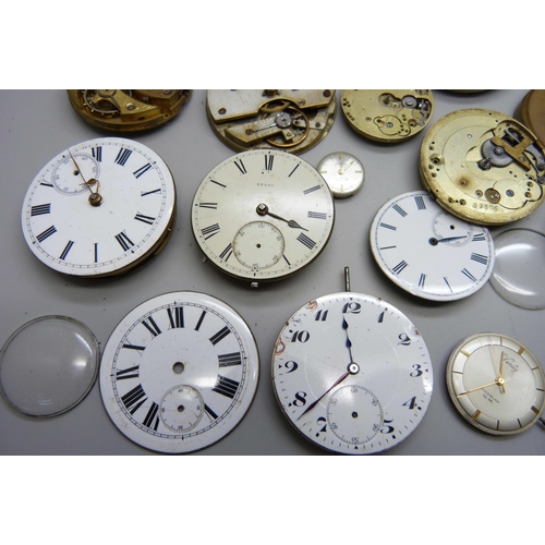 875 - A collection of pocket watch and wristwatch movements and parts, etc.