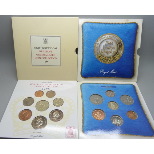 881 - Two uncirculated UK coin sets - 1986 and 1988 (1988 packaging a/f)