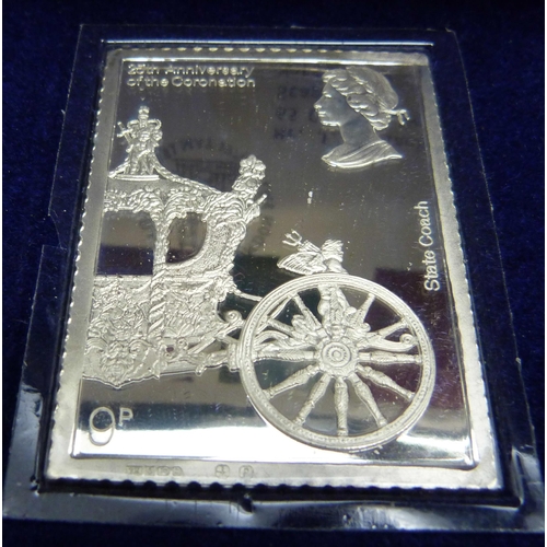 885 - Two Danbury Mint Commemorative stamp silver proof ingots - The 25th Anniversary of The Coronation, a... 