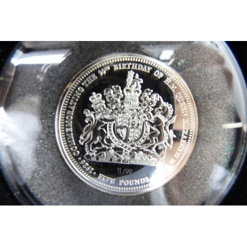 888 - A Queen Elizabeth II 90th Birthday Solid Silver Proof Piedfort £5 Coin, boxed and with certificate