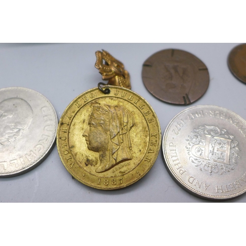 897 - Three bags of national transport tokens, together with coins including crowns